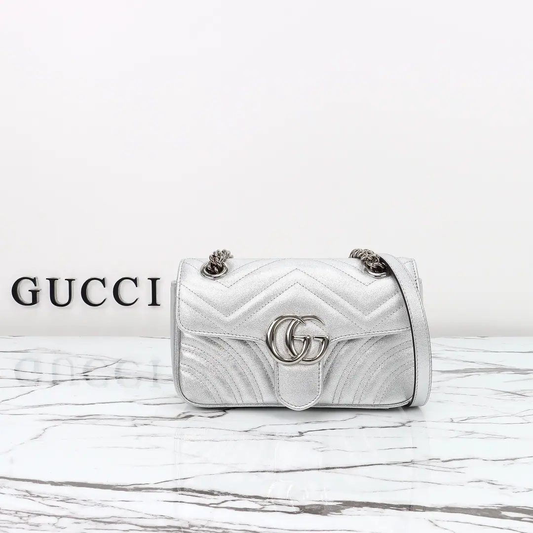 🌟🌟GUCCICounter Quality, Original factory skin, Paragraph446744Silver🎈🎈🎈Dimensions: Kuan22xHigh13xSide Wide6cm. 🎉🎉🎉Out-of-pocket shipment！