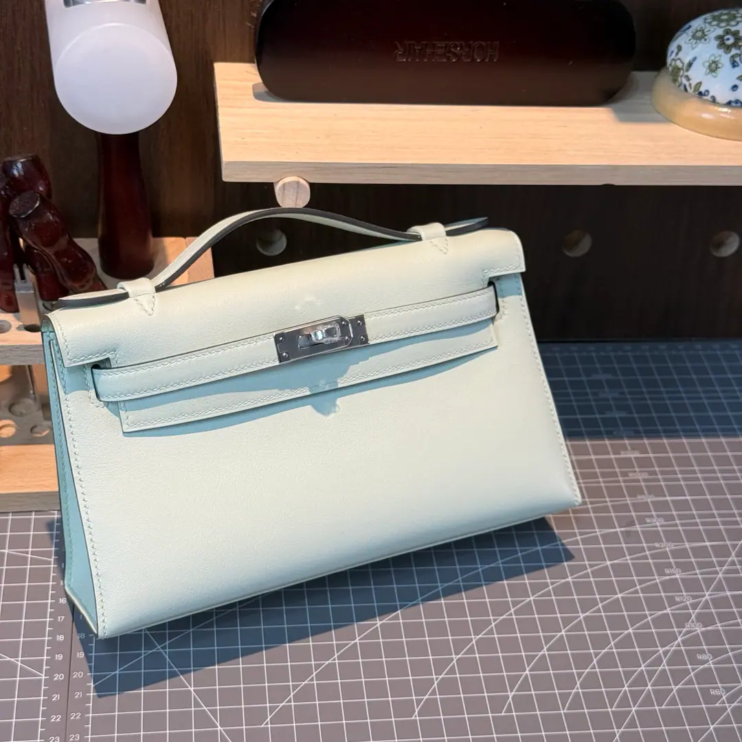 mini Kelly Generation, Mint green., French imports of original plant cattle and skin, Silver button., Advanced manual customisation‼️