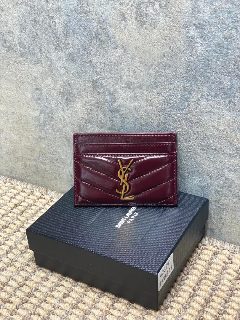P YSL San Roland.logo Oil wax skin. Sew the card bag., Dimensions: 10.5x7.5cmEncoding: 423291